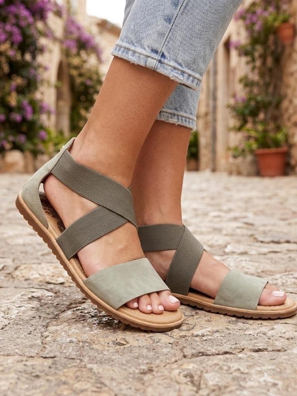 Sorel Ella Olive Suede & Elastic Sandals